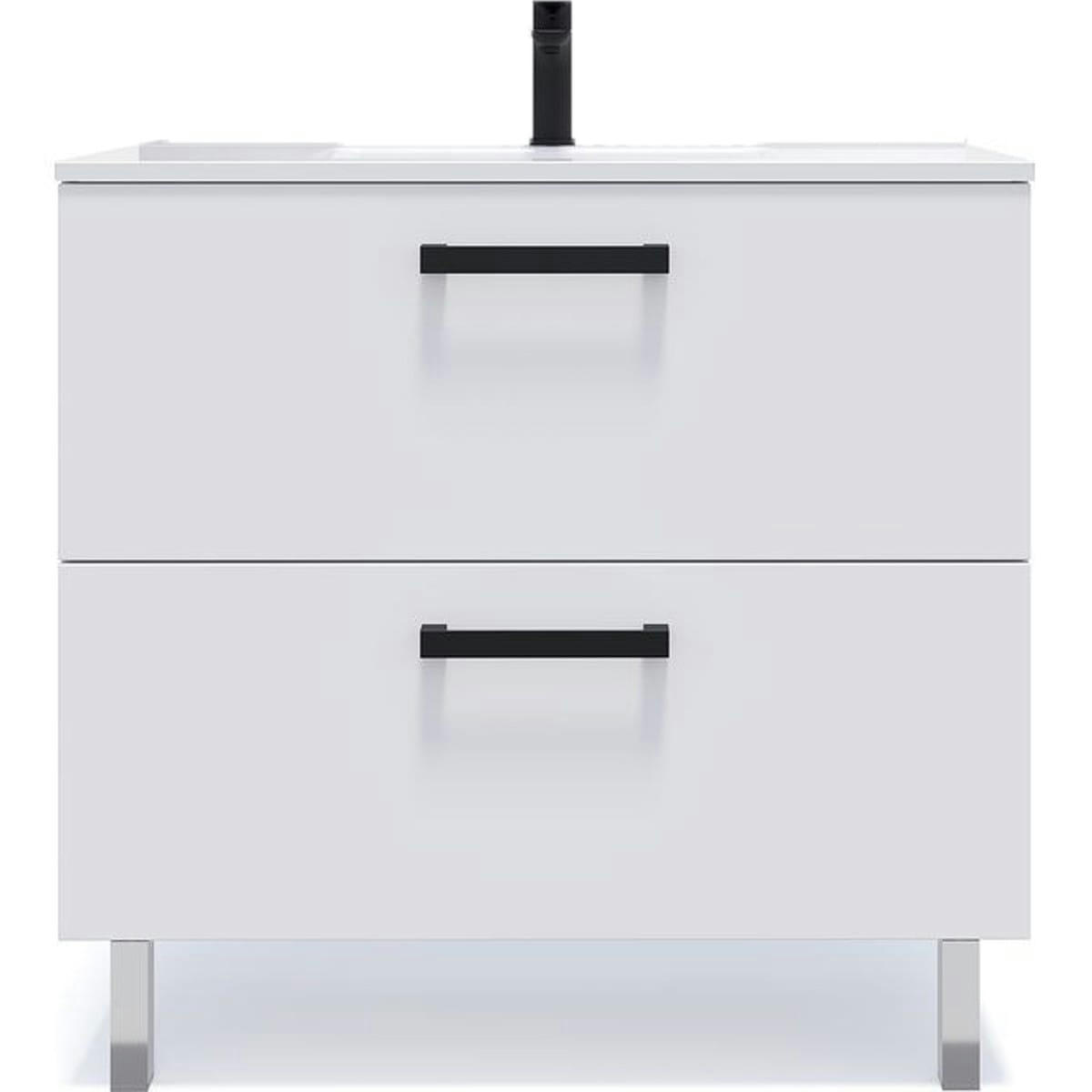 CHELSEA - Meuble salle de bain vasque intégrée 90cm 2 tiroirs Blanc