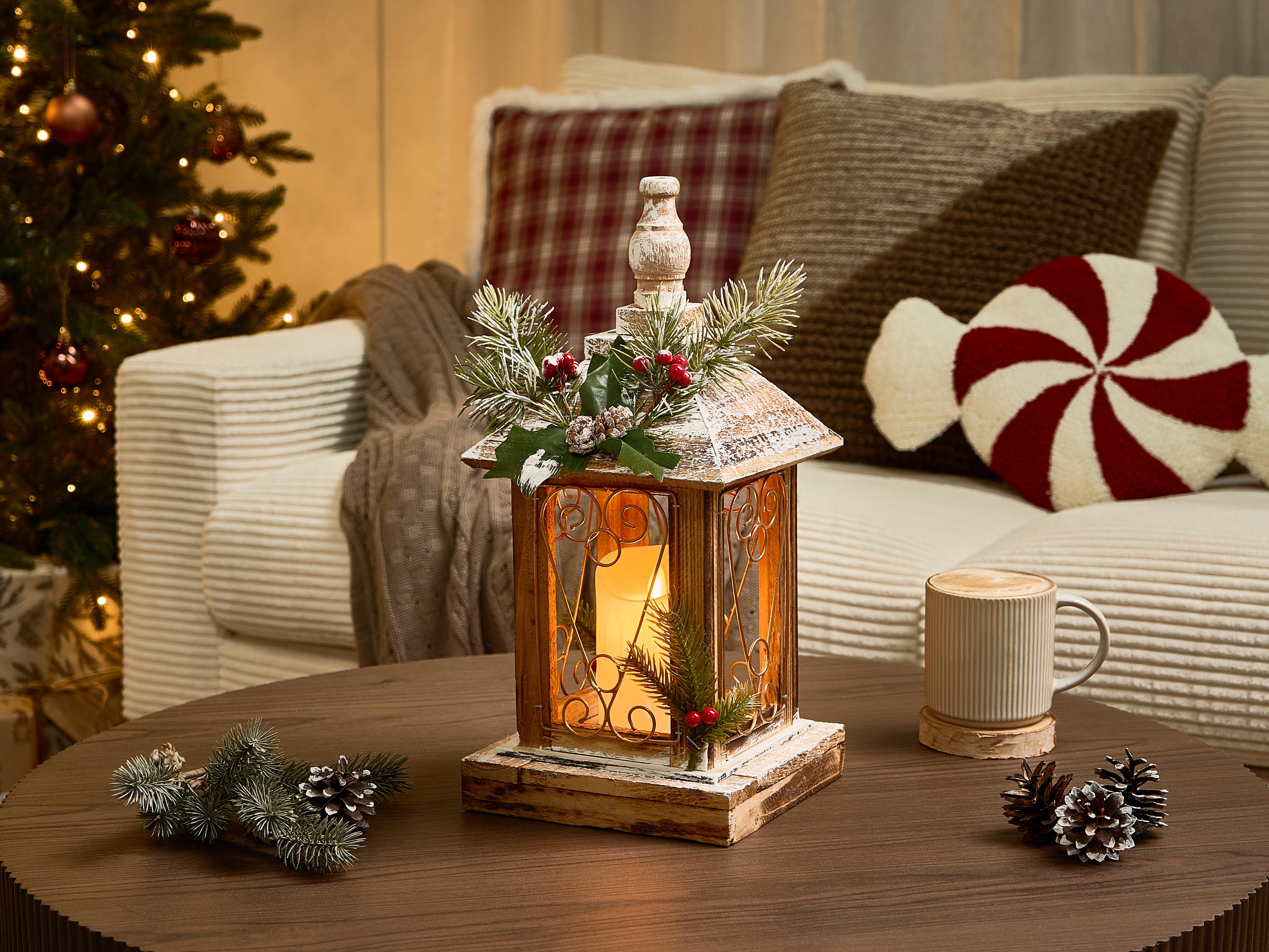 LED Lantern SAIMA Christmas Motif 40 cm Dark Brown