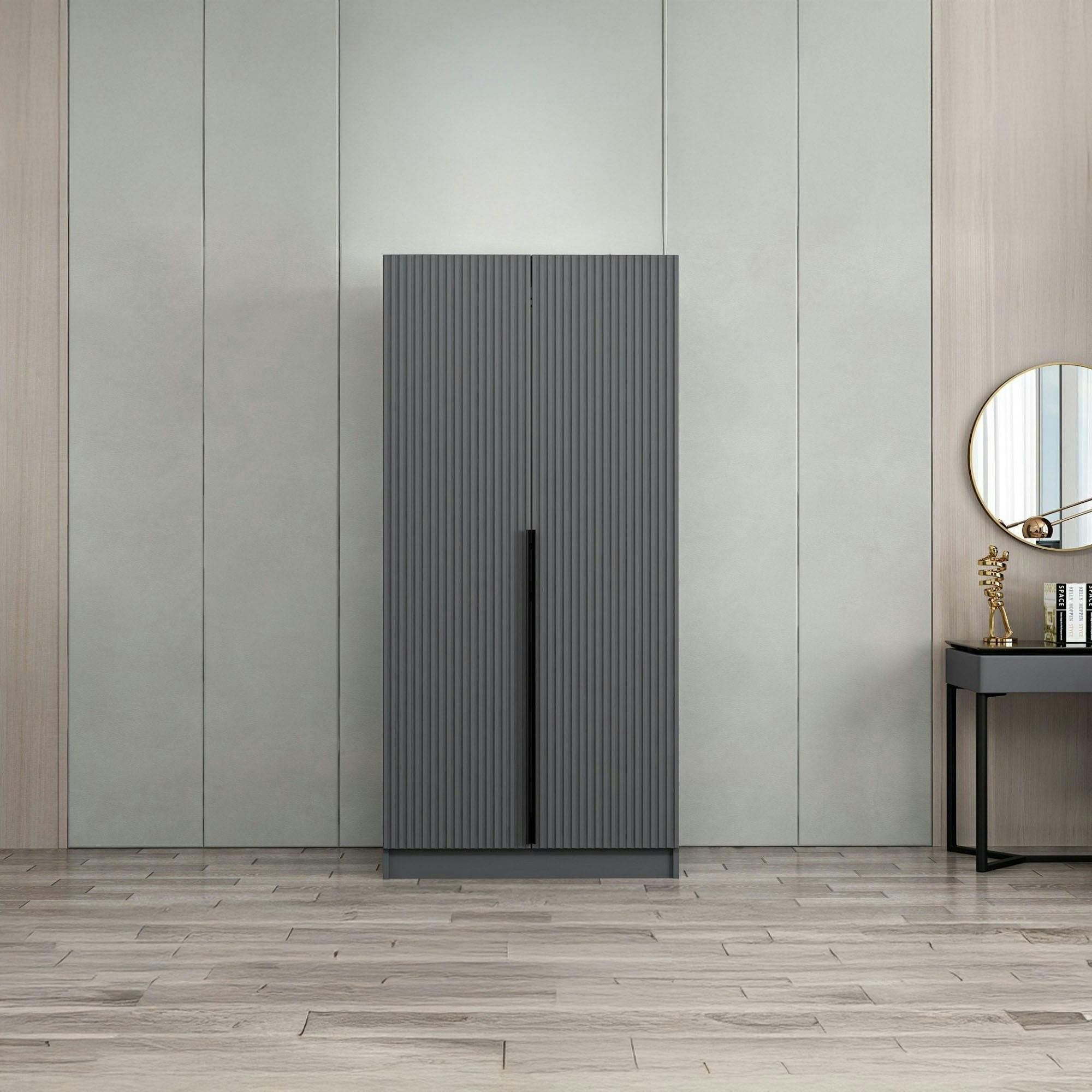 Armoire penderie design gris rainuré - 2 portes BYRON