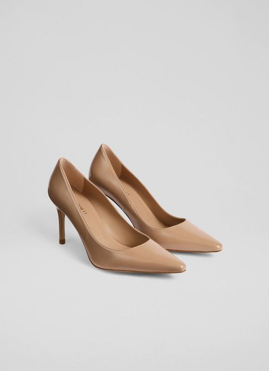 New Floret Beige Patent Leather Pointed Toe Courts