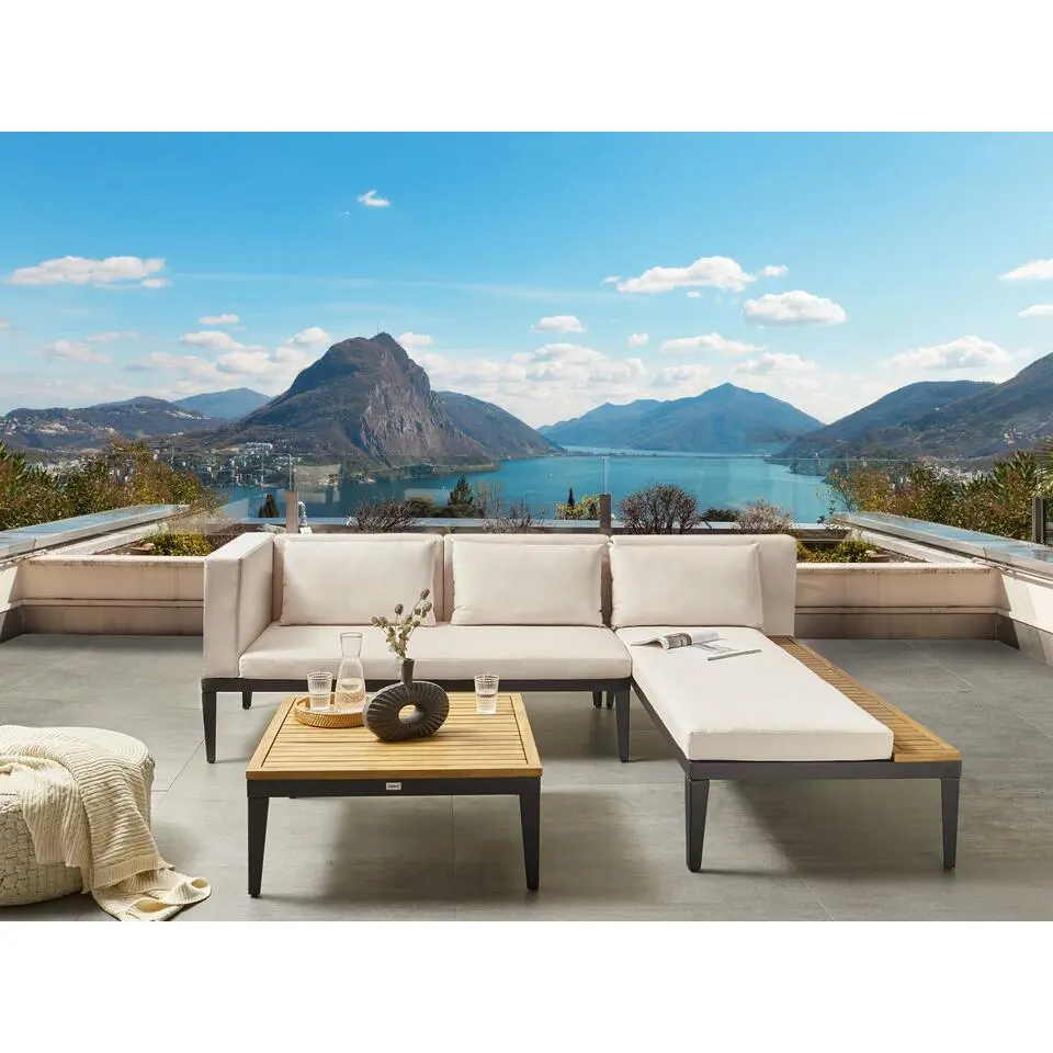 BRACCIANO - Loungeset 3-zits - Lichtbeige - Links - Acaciahout