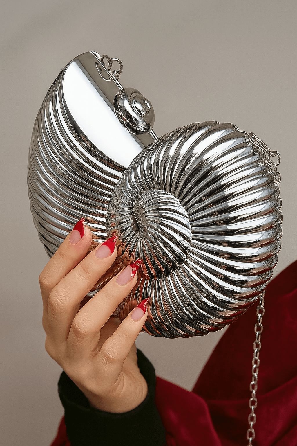 AJVANI Mirror Shell Snail Conch Shape Evening Prom Party Clutch Handbag Bag