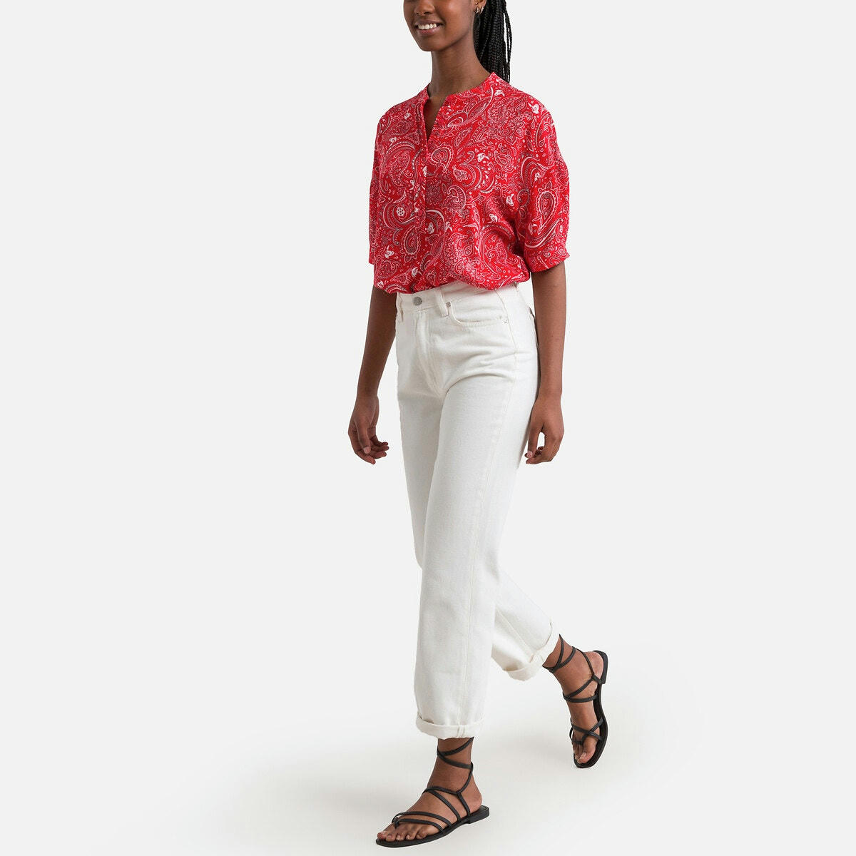 Blouse impirmée, col mao