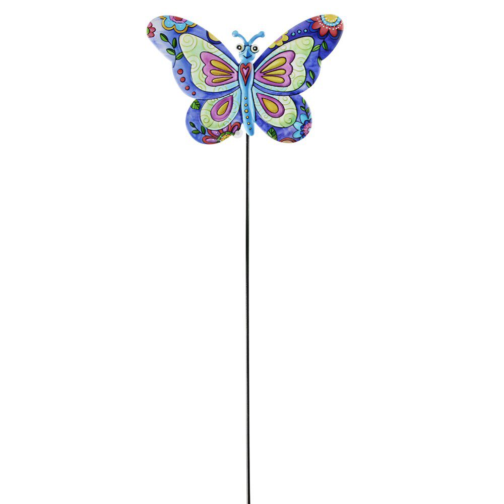 Décoration de jardin à planter pique en métal forme papillon H60cm