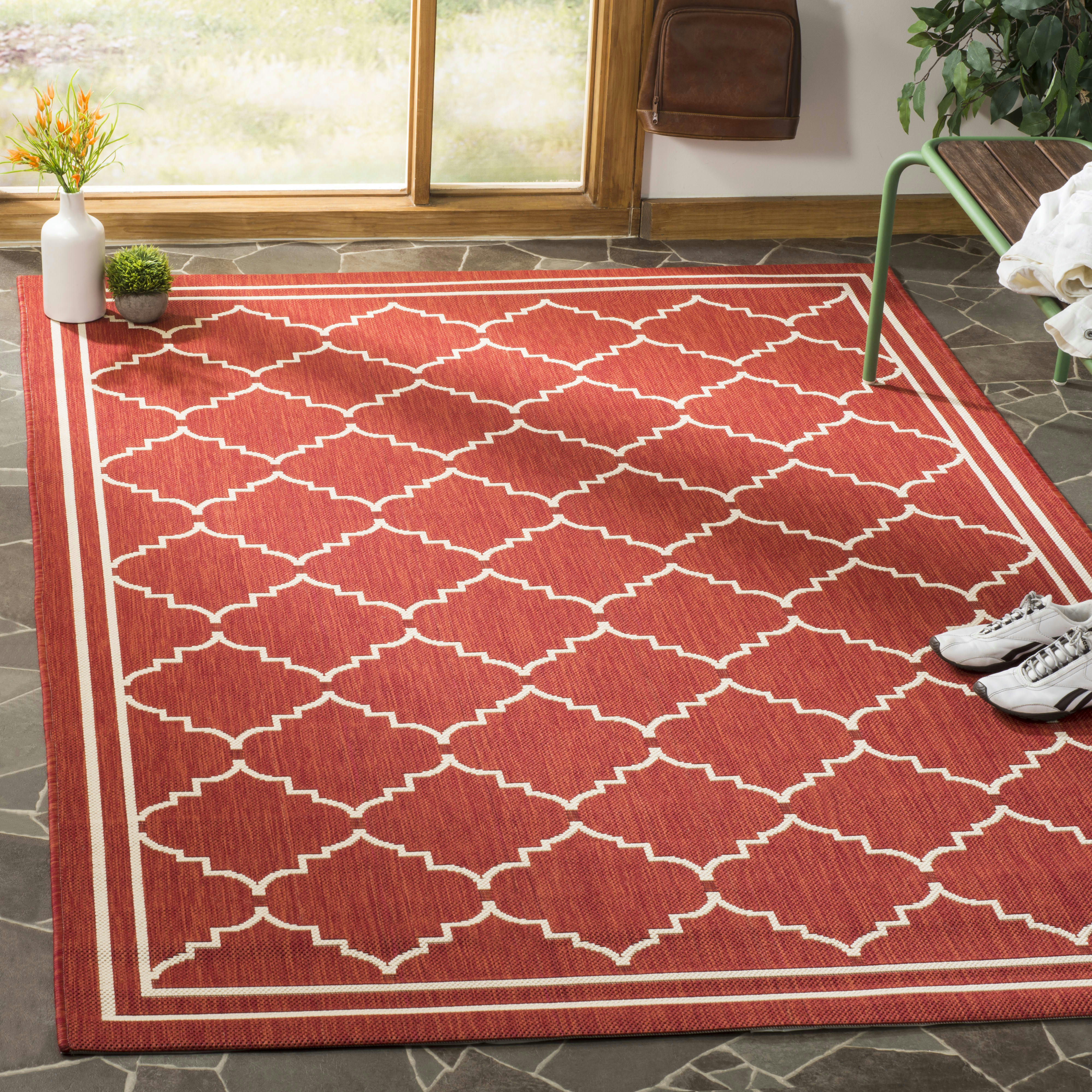 COURTYARD - Tapis interieur & exterieur en rouge & beige, 201 x 290 cm