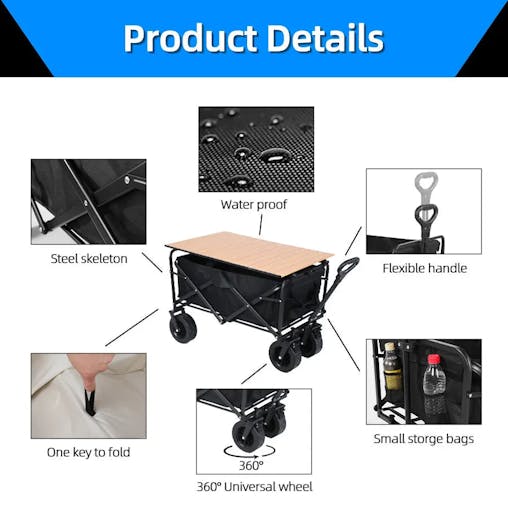 NNEOBA Collapsible Folding Beach Cart Heavy Duty Outdoor Wagon