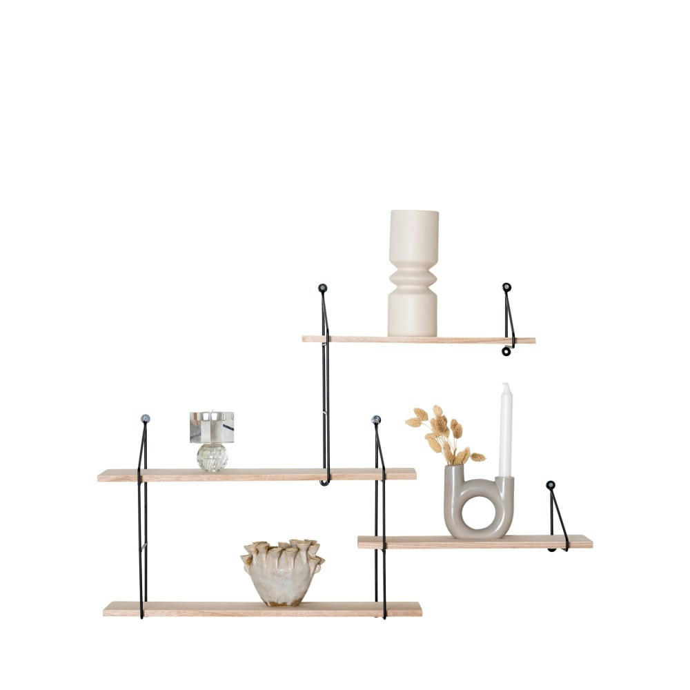 HARLEM - Étagère murale en métal et bois clair