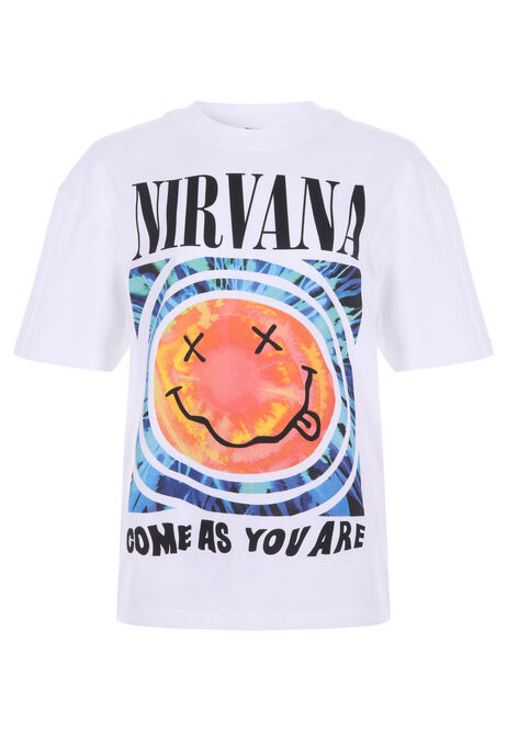 Older Boys White Nirvana Waves Band T-Shirt