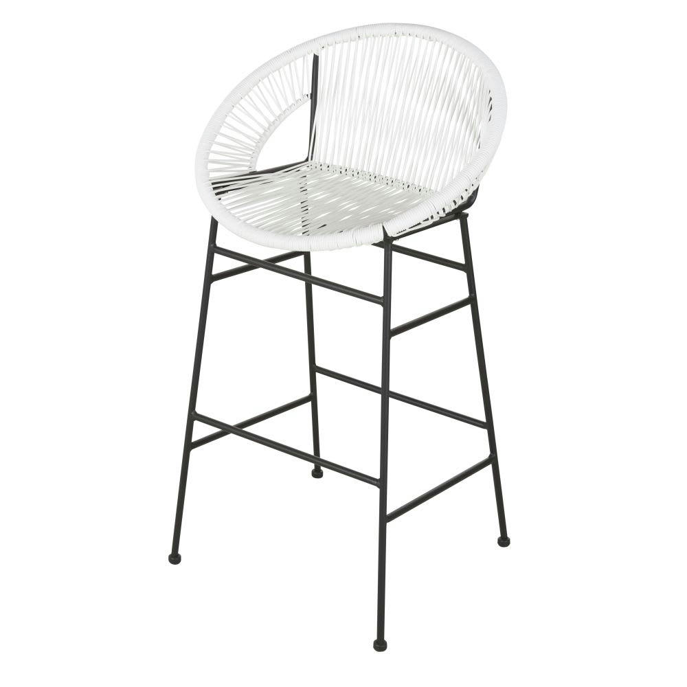 Copacabana Business - Lot de 2 chaises de bar professionnelles en résine blanche et métal noir