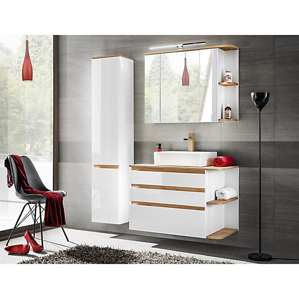 Meuble de rangement salle de bain ASKA blanc et boisModèle suspendu avec portes