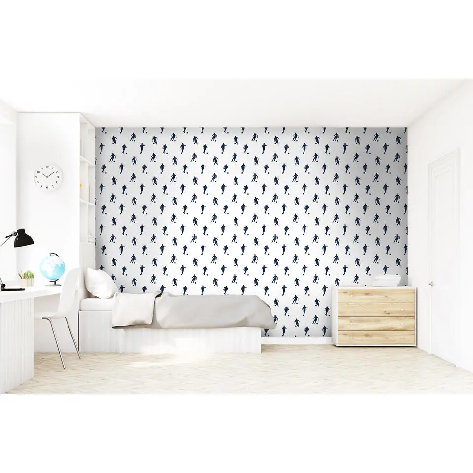 Walls4You behang voetballers donkerblauw - 53 cm x 10.05 m