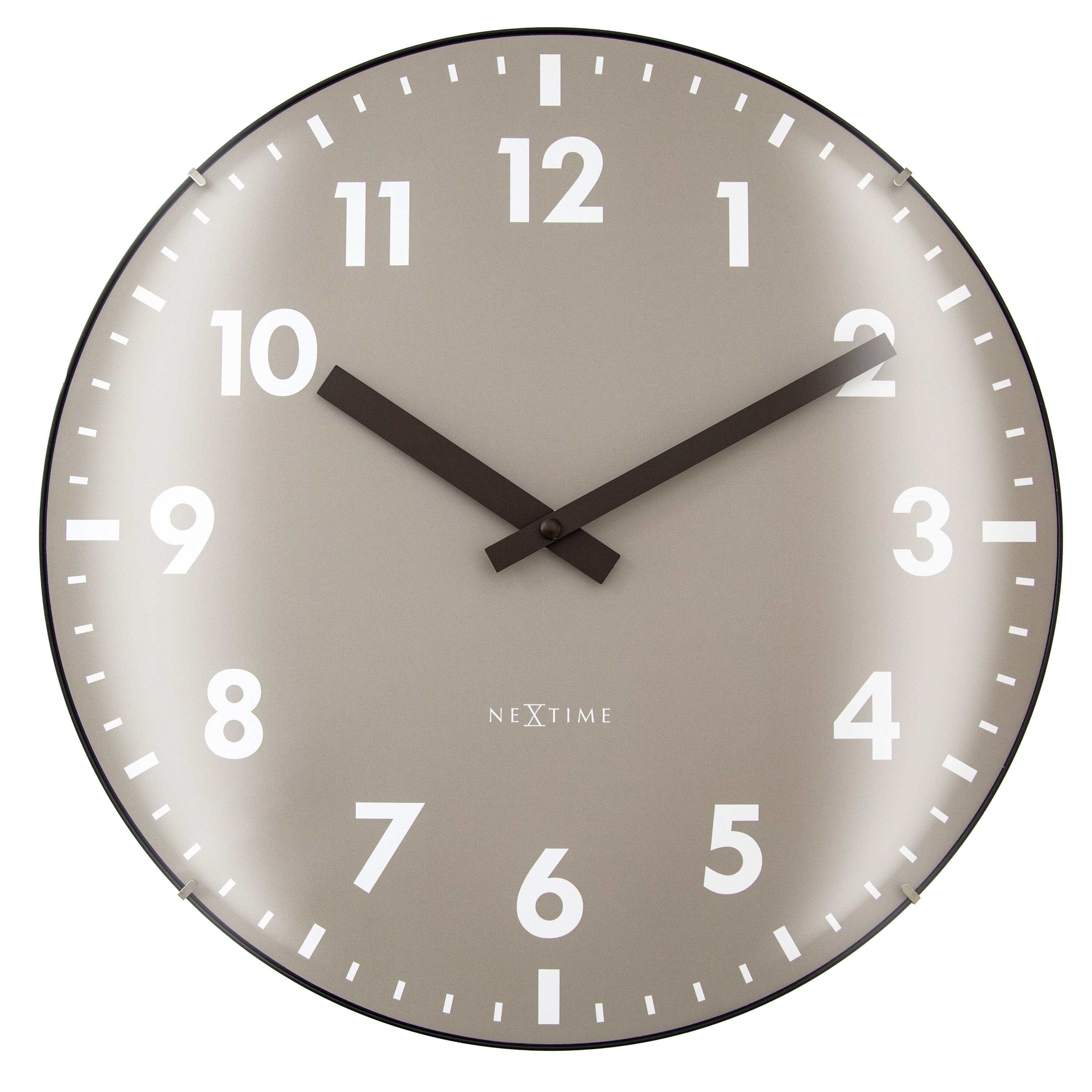 NeXtime - Wandklok 35cm Koepelglazen Lens - Stil - Khaki - Glas -