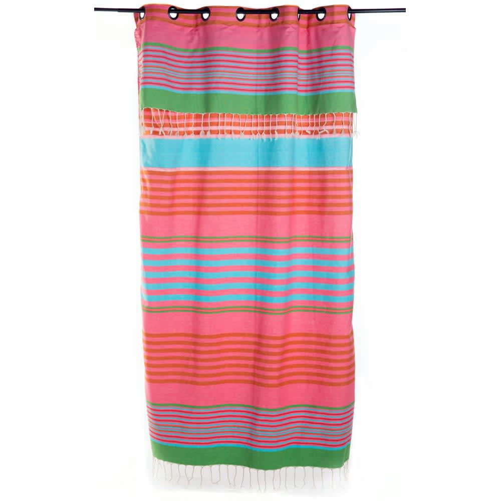 AGADIR - Rideau ajustable coton rose rayures multico 140 x 250 à 280