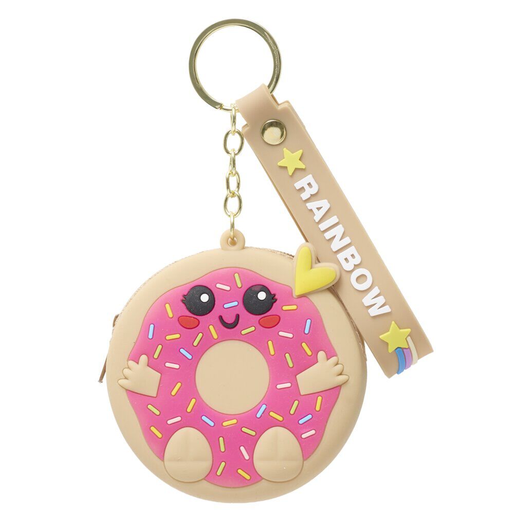 Porte-clé avec dragonne et mini porte-monnaie kawaii silicone L10cm (3 modèles)