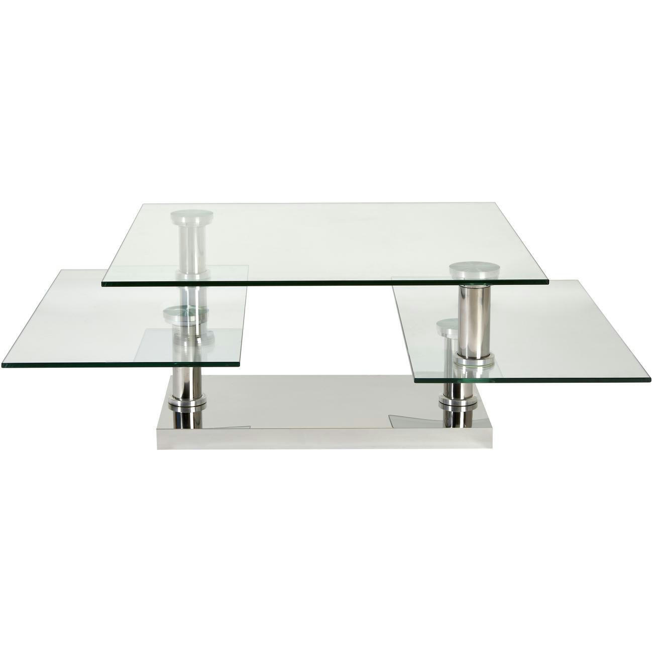BURBANE - Table basse grise plateau verre pieds métal 80x80cm
