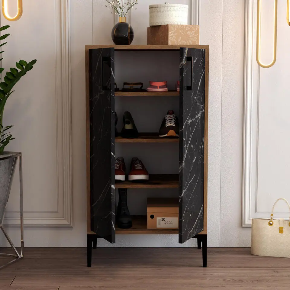 Prag Schoenenkast - 100% MELAMINE - Walnoot, Zwart