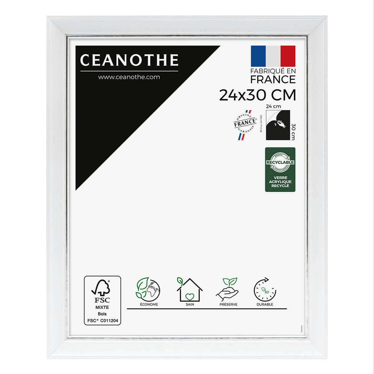 VITTORIA - Cadre photo blanc à la finition argent patiné 24x30 cm bois massif fsc