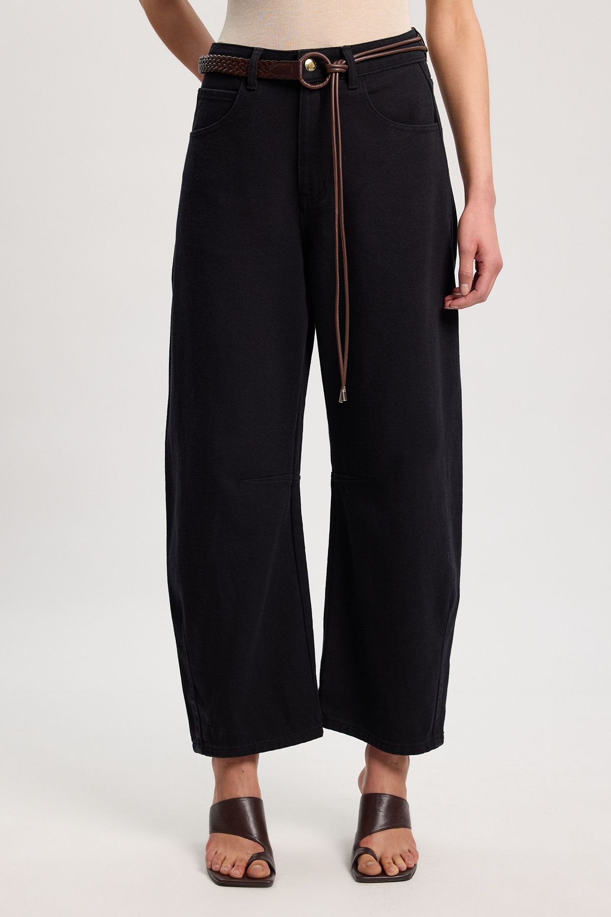 KarenMillen Denim Belted Barrel Leg Jean