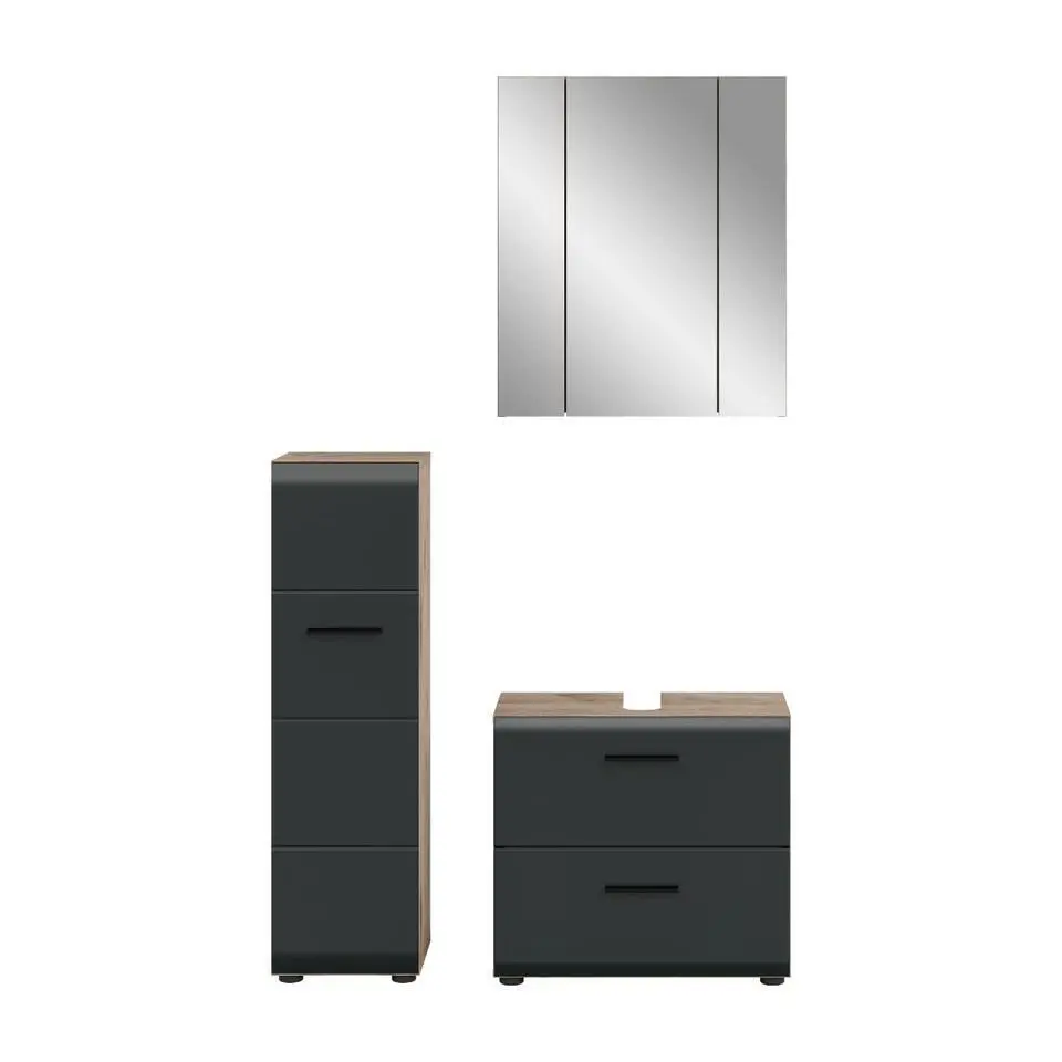 Hioshop Ice badkamer I24 zwart mat- eiken decor