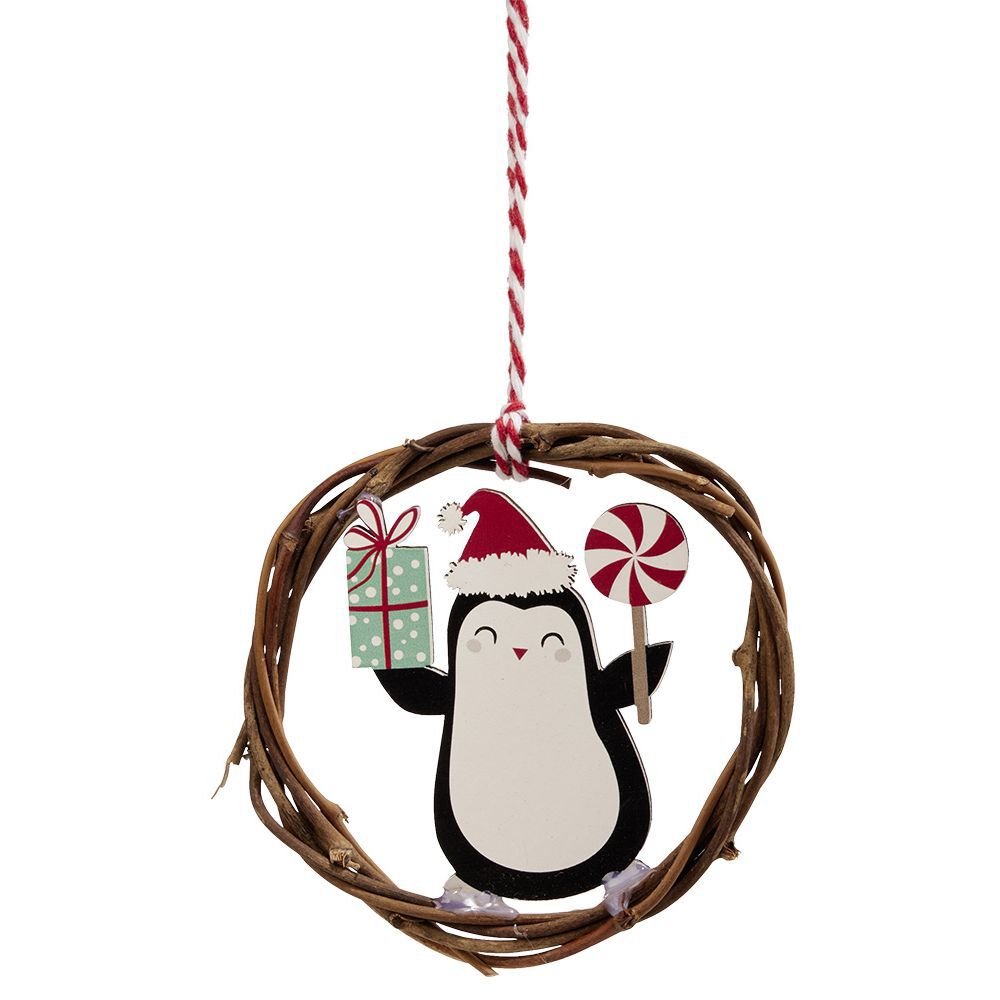 Mini couronne No&euml;l à suspendre en bois Ø9 cm