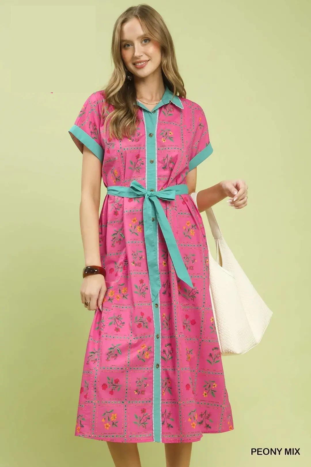 Mix Floral Button-Front Midi Dress