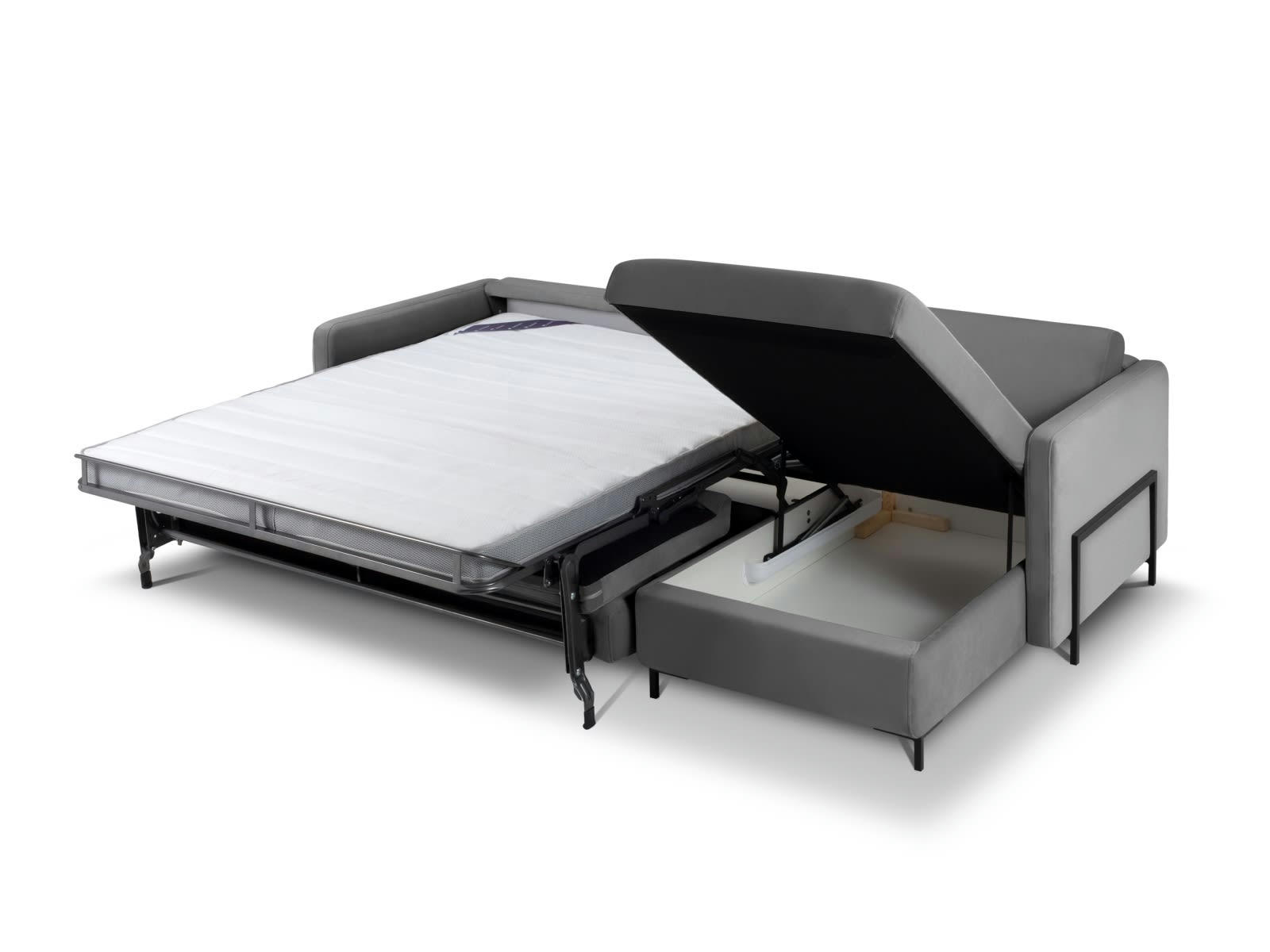 YANIS - Canapé D'Angle Droit Convertible 5 places en Velours Bleu Roi