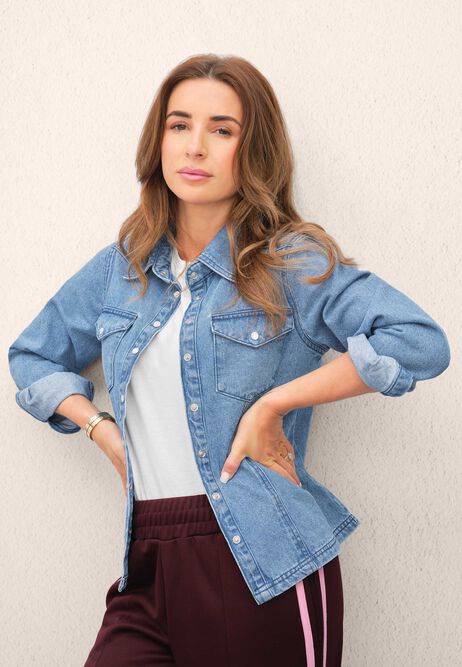 Womens Blue Cotton Denim Fitted Shirt