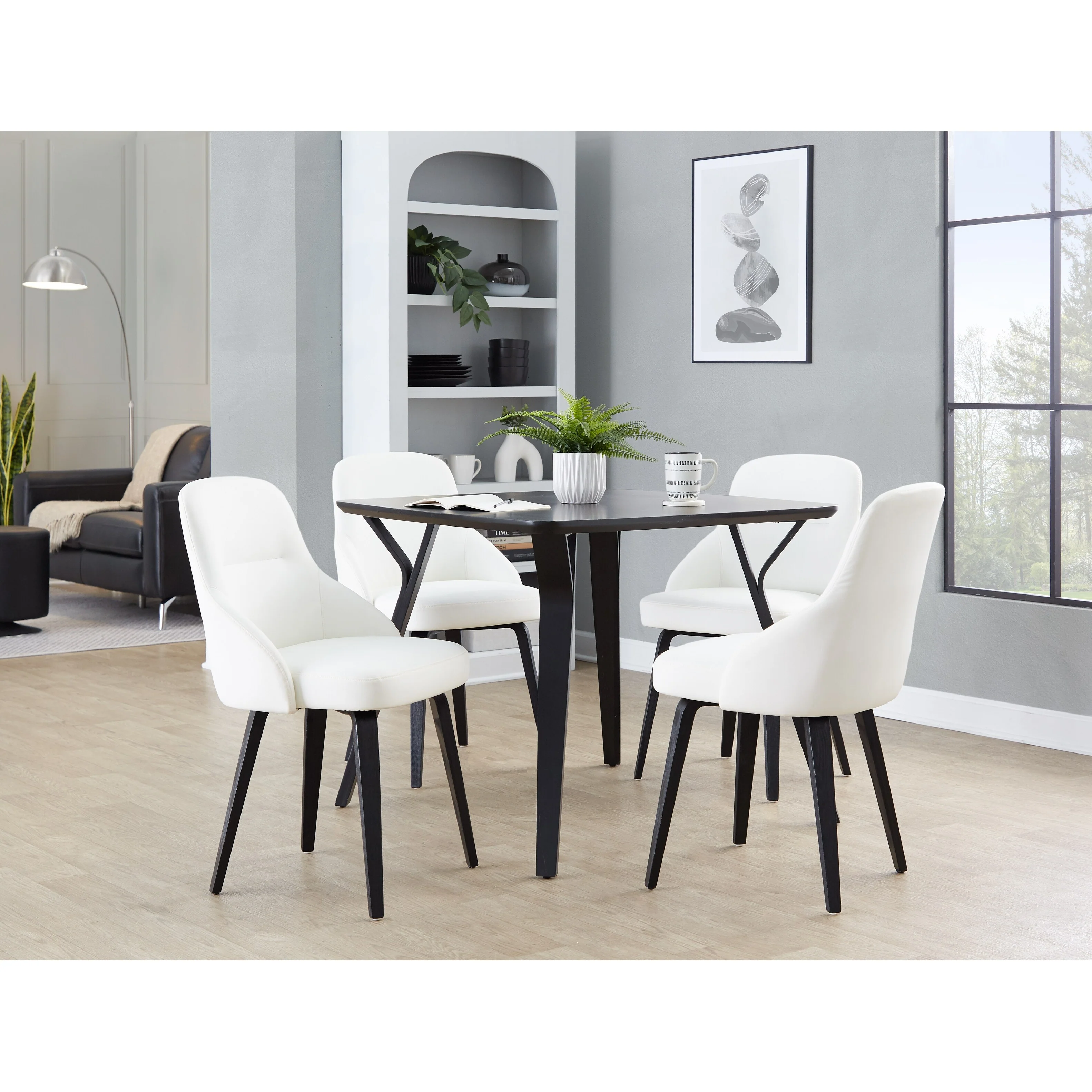 York Upholstered Contemporary Chair in Black Wood - Set of 2