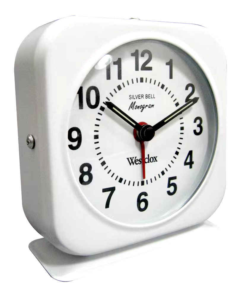 Westclox Square Analog Alarm Clock, White