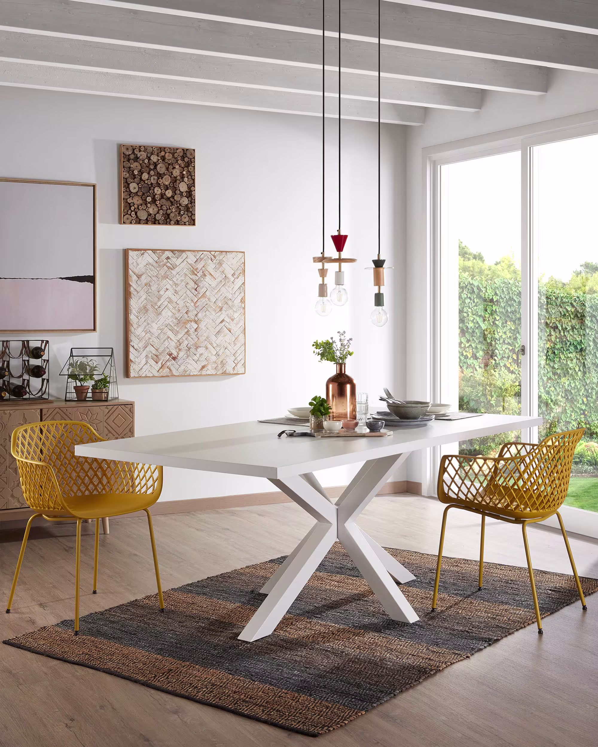 Mesa Argo 180 x 100 cm melamina acabado blanco patas de acero acabado blanco