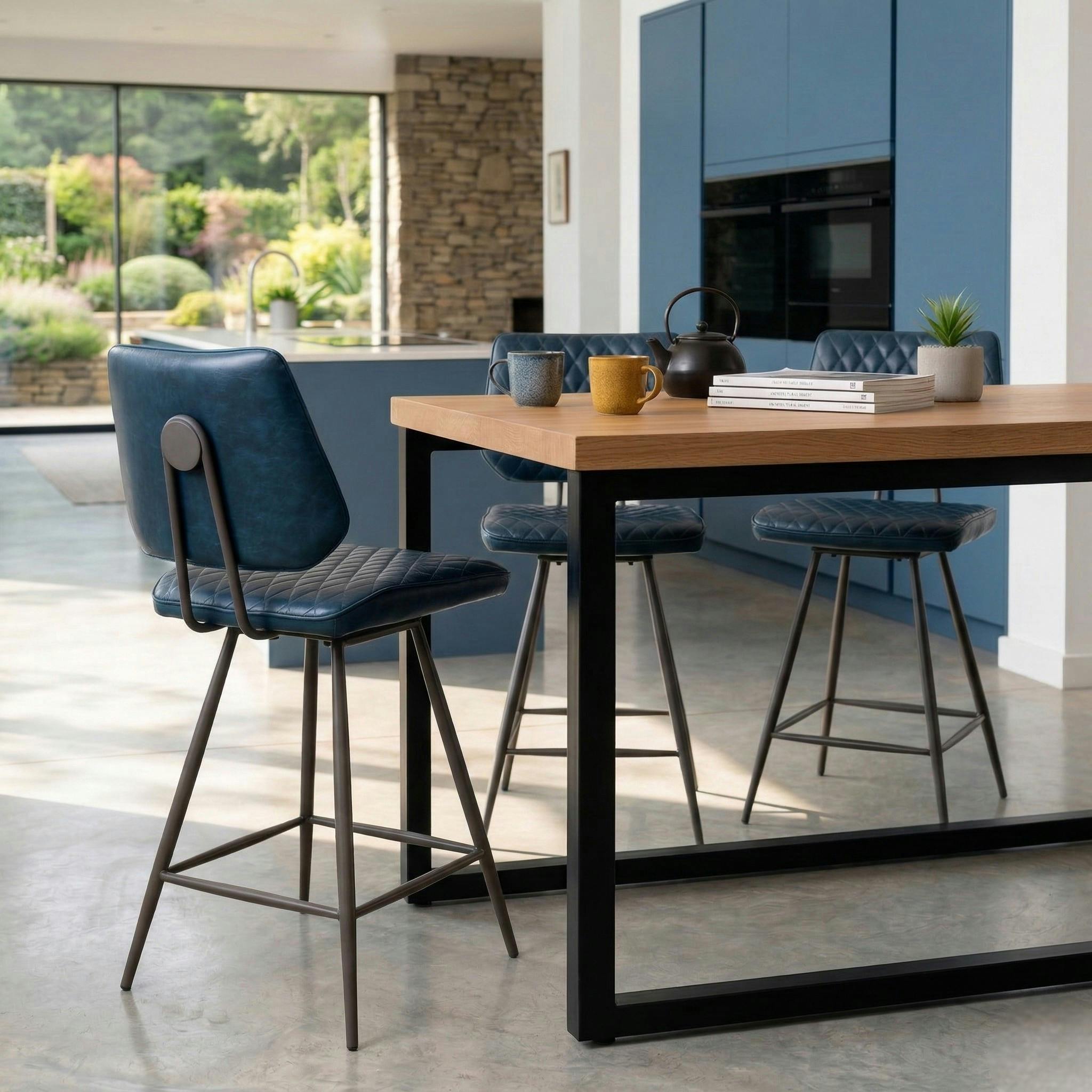 Chaise de bar industrielle bleu foncé SALERNE