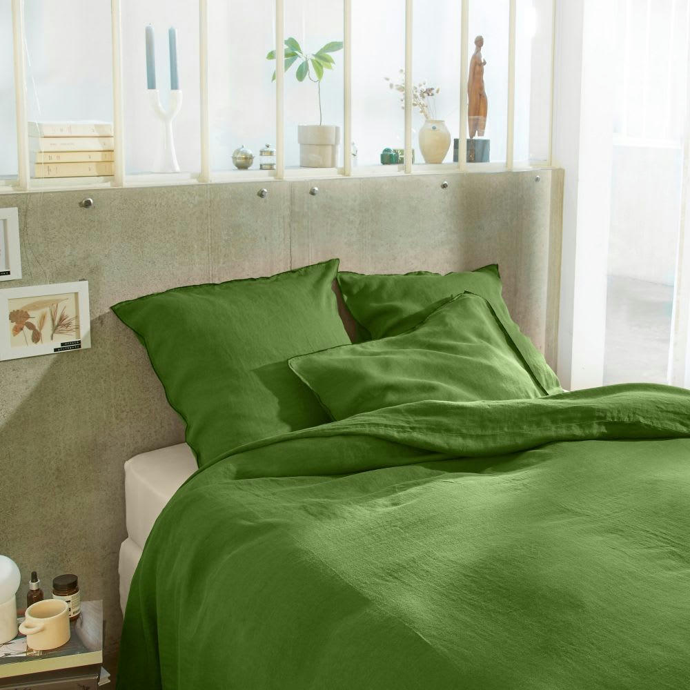 - Parure de lit 2 places en lin français lavé vert 220x240 cm