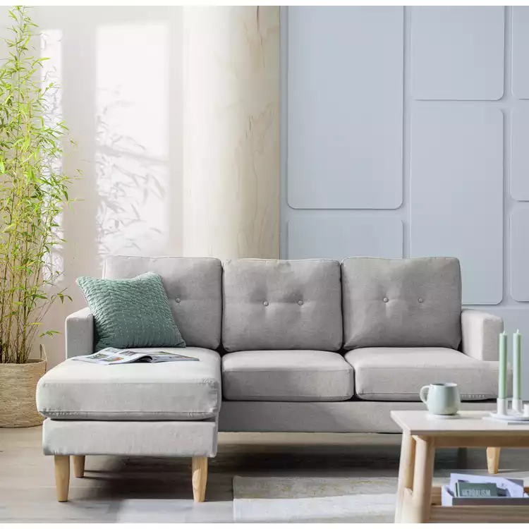 Habitat Joshua Fabric Reversible Corner Sofa - Light Grey