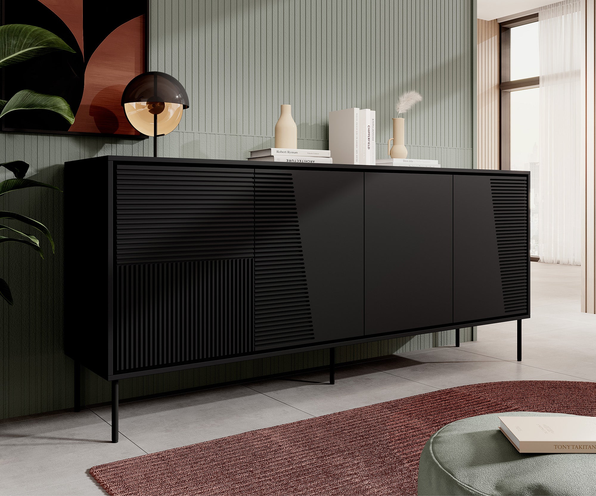 Meubella - Dressoir Blanes - Mat zwart - 200 cm