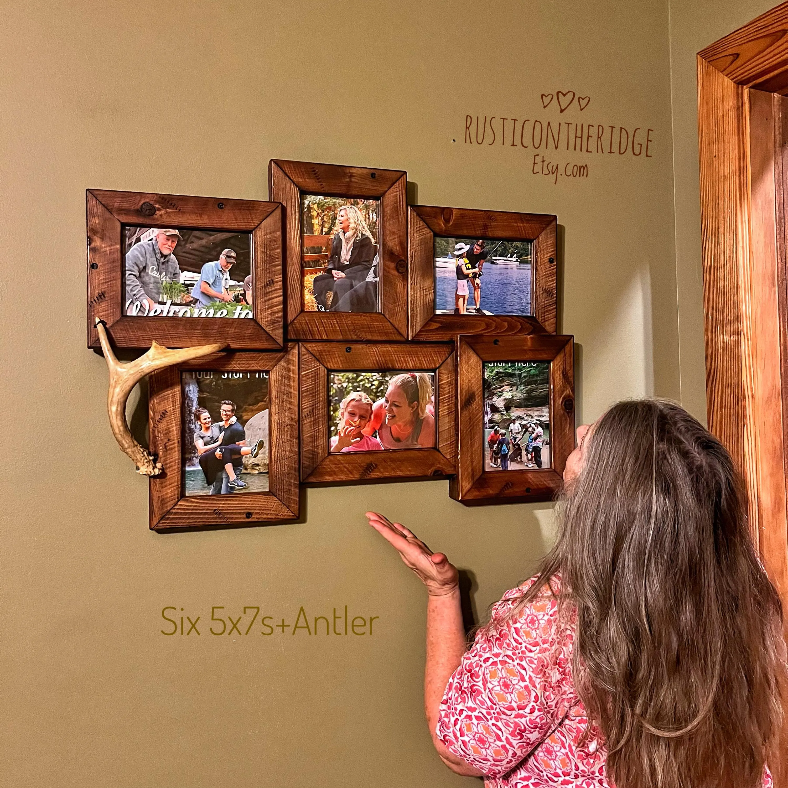Rustic Wood Collage Picture Frame with Deer Antler, Western Decor