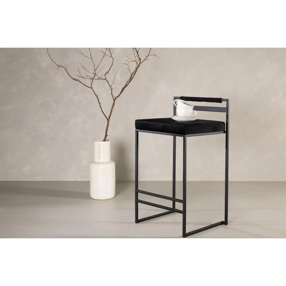 Svea - Pano barkruk 66 cm - velvet - zwart