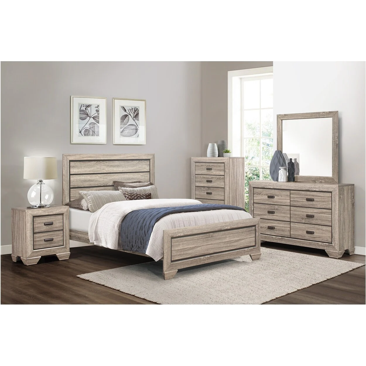 Valli 4 Piece Light Gray Panel Bedroom Set