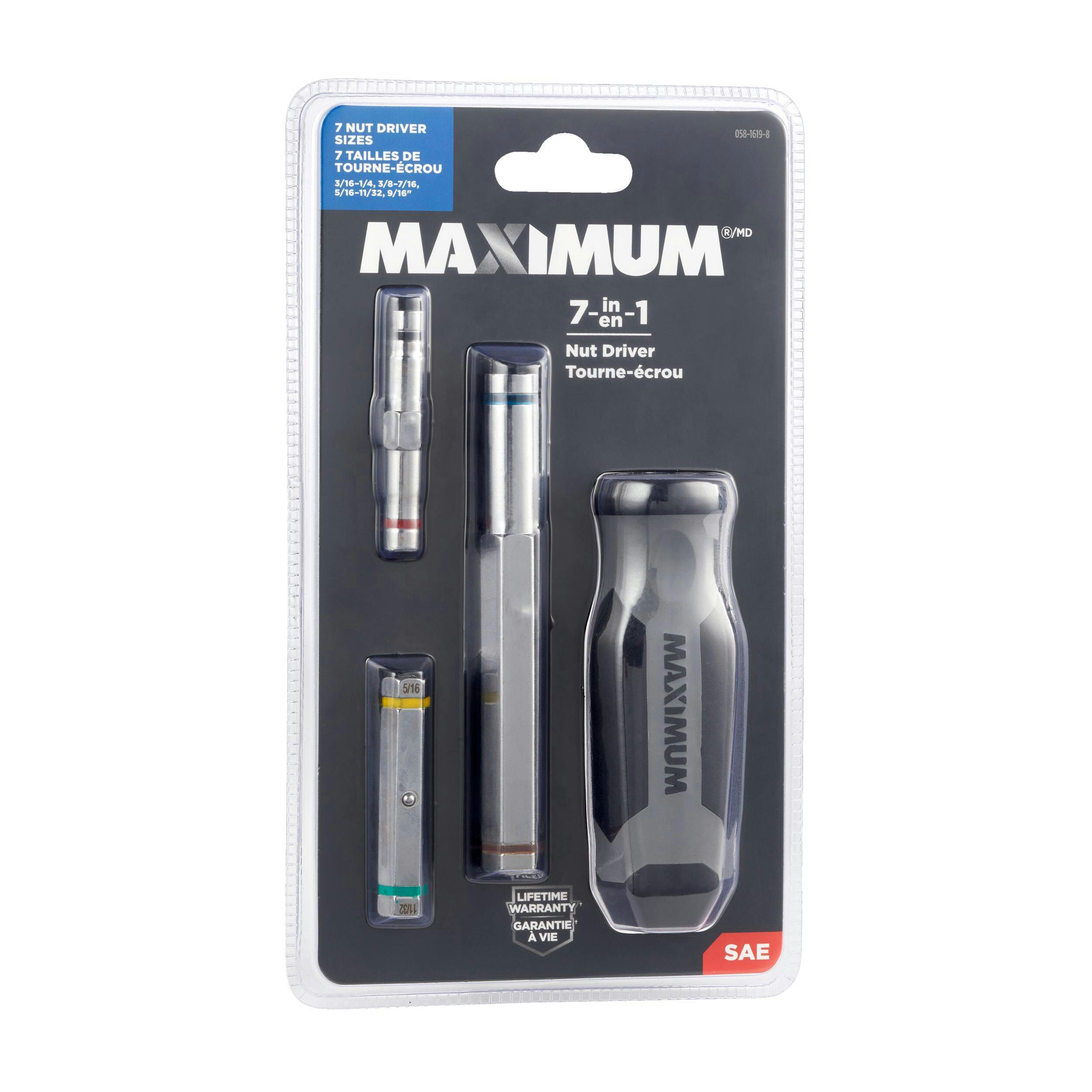 MAXIMUM 7-in-1 Nut Driver, SAE, Comfort Grip, Corrosion Resistant, Electronic Coating