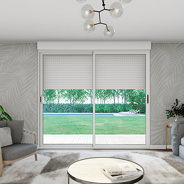Baie coulissante en aluminium blanc avec volet roulant filaire l.240 x H.215 cm Uw=2