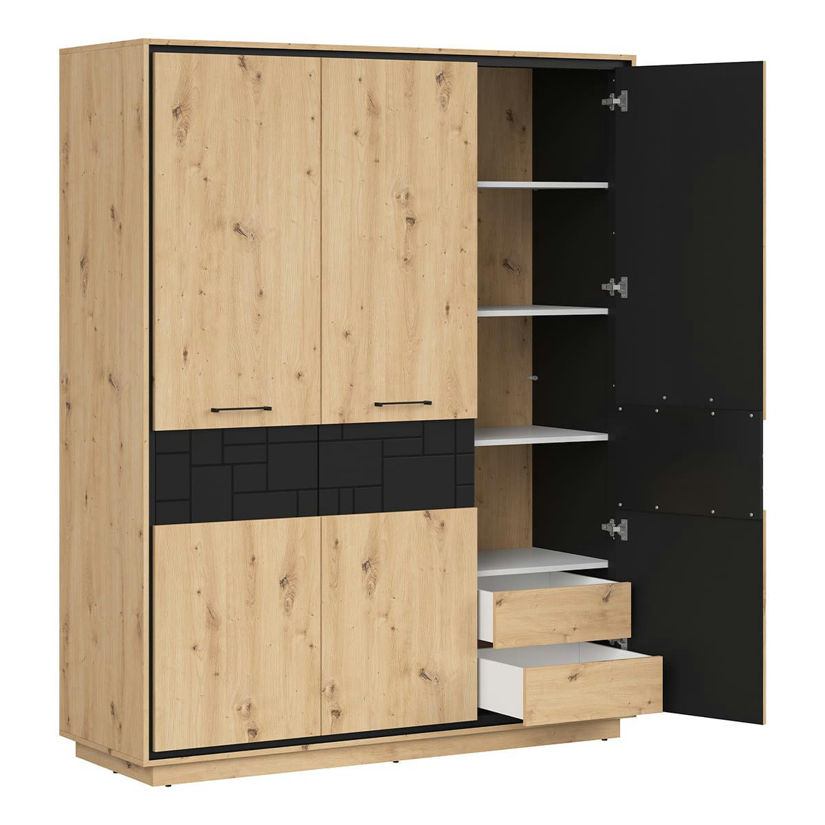 - Armoire 3 portes stratifiés naturel et noir