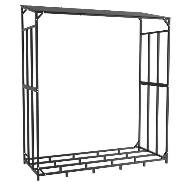 Large Firewood Log Rack Wood Storage Holder Iron Shed with Roof - 61.6 x 23.6 x 69.5 inch