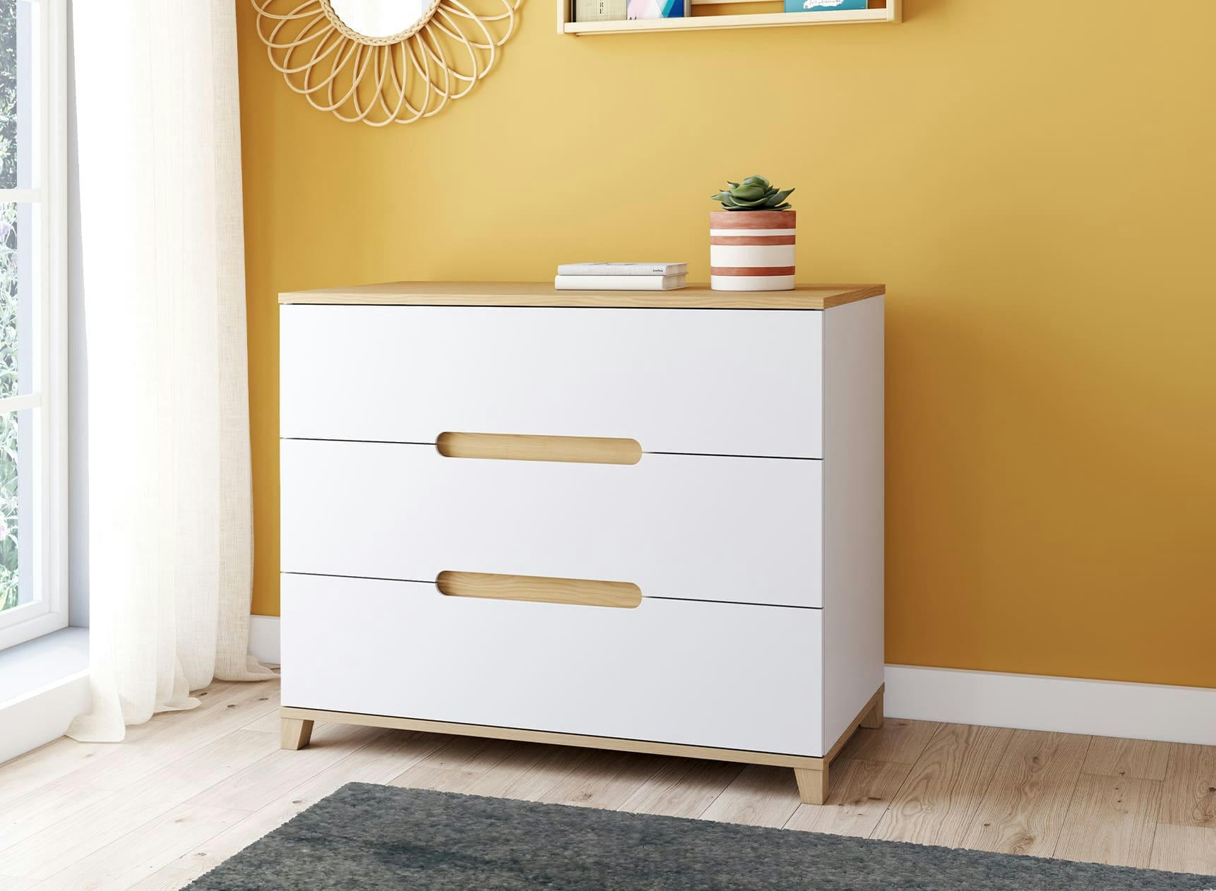 ALBI - Commode 3 tiroirs Blanc et Chêne