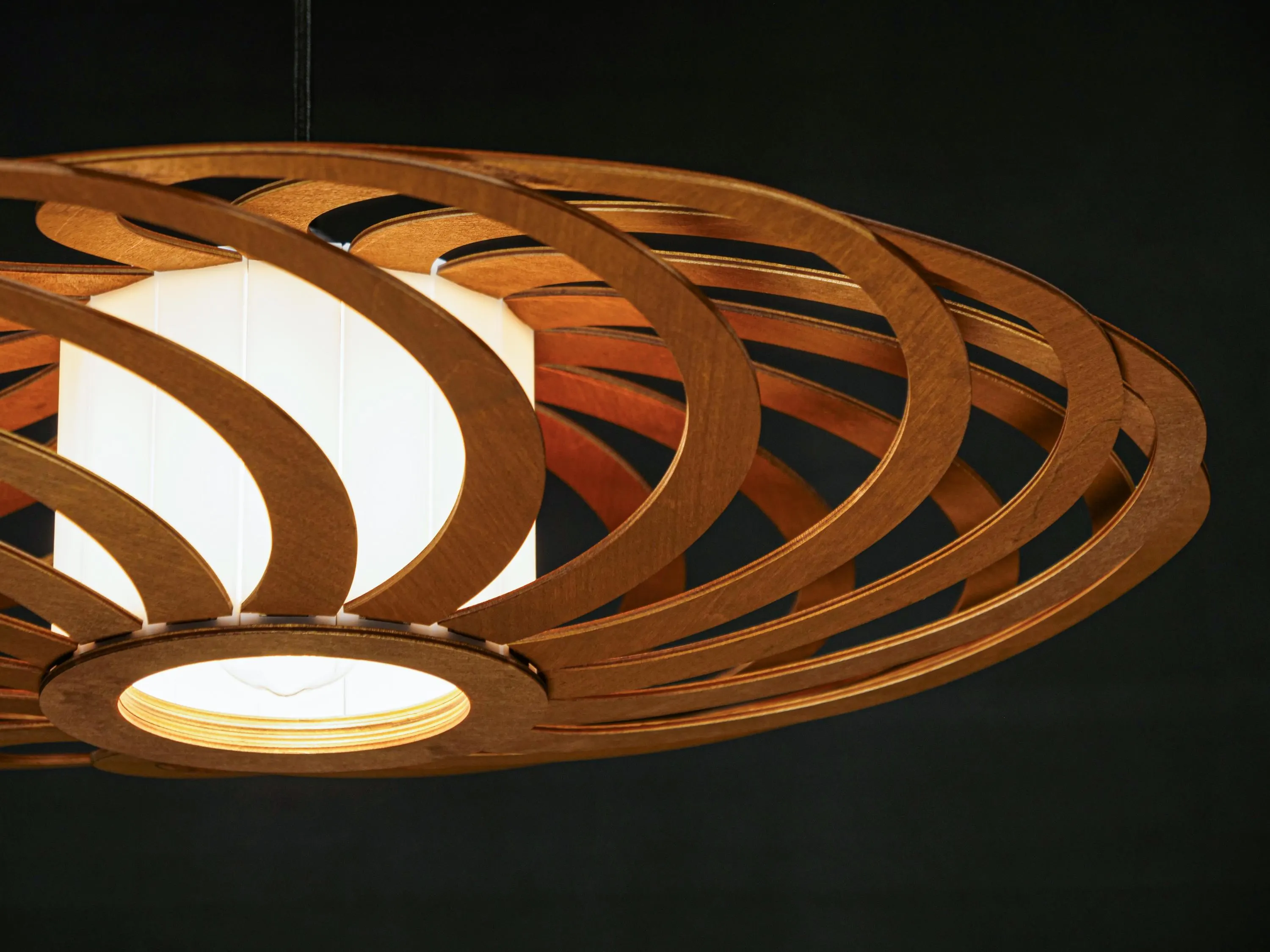 Wood Flush Mount Light: Scandinavian Style Chandelier, Warm Lighting, Portal Brown
