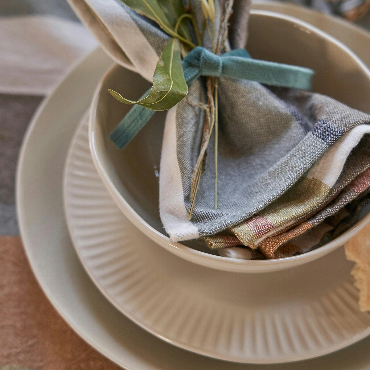 Serviettes de table coton bio tissé-teint, Antika