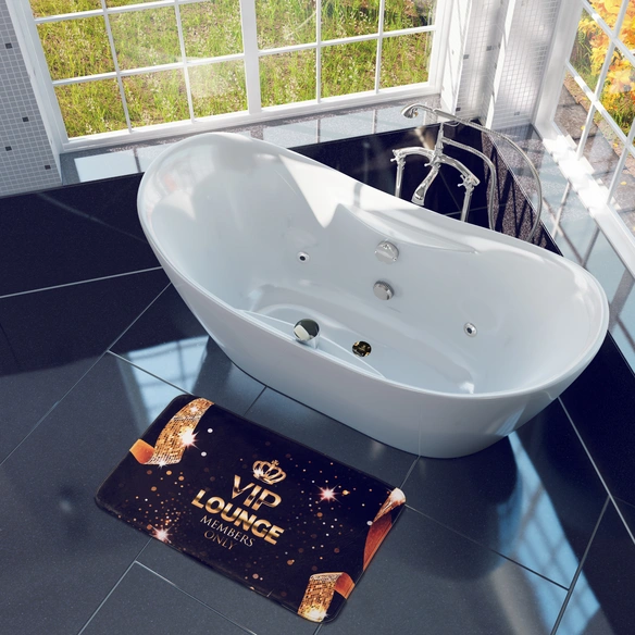 Badteppich, schwarz, Polyester, mit Aufschrift