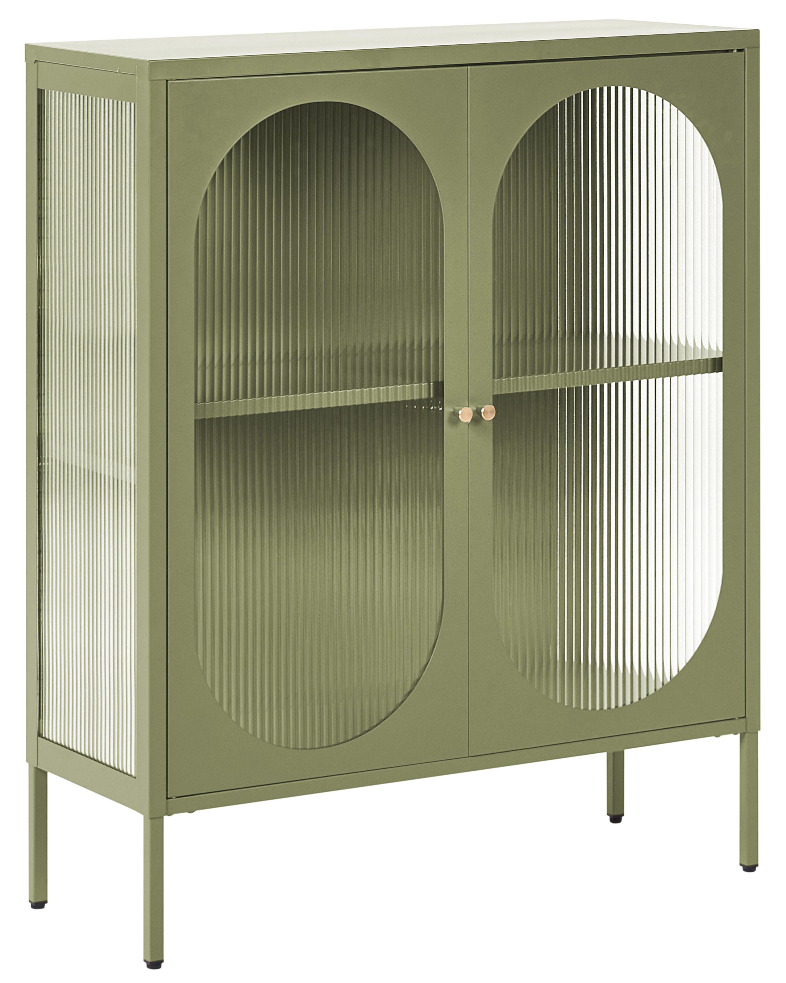 Glass Display Sideboard SARRE Metal 90 cm Green