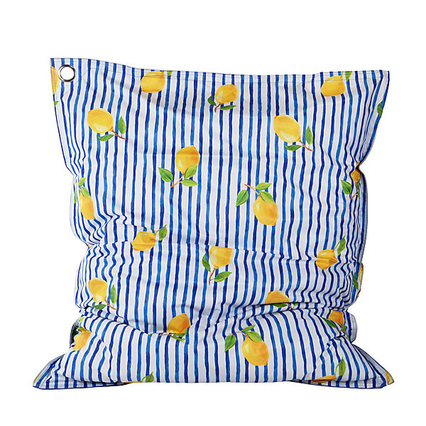 Maxi coussin déperlant intérieur / extérieur imprimé citrons bleu, jaune 140 x 120 cm