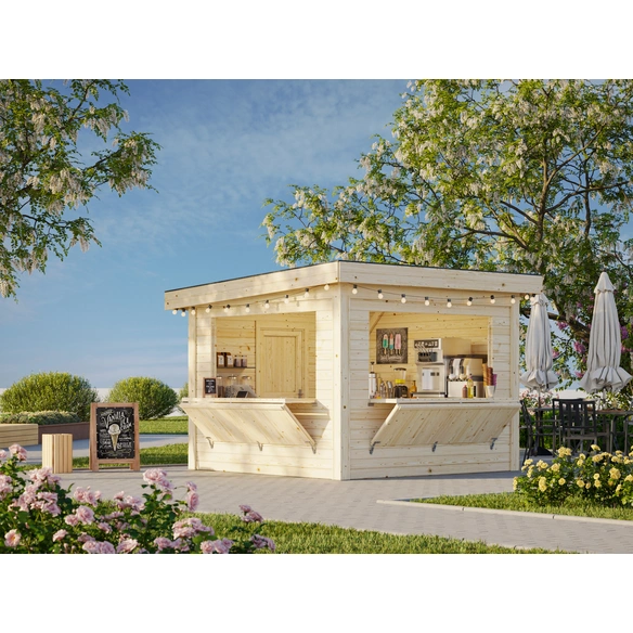 Marktstand »Lenna Set 305«, B x H x L: 300 x 245 x 300 cm, Braun, tauchgrundiert
