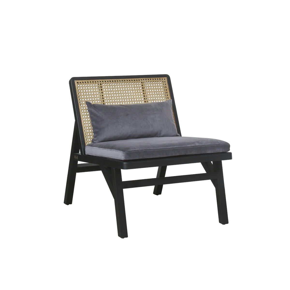 LALALA - Fauteuil en cannage chêne laqué noir et velours gris loup