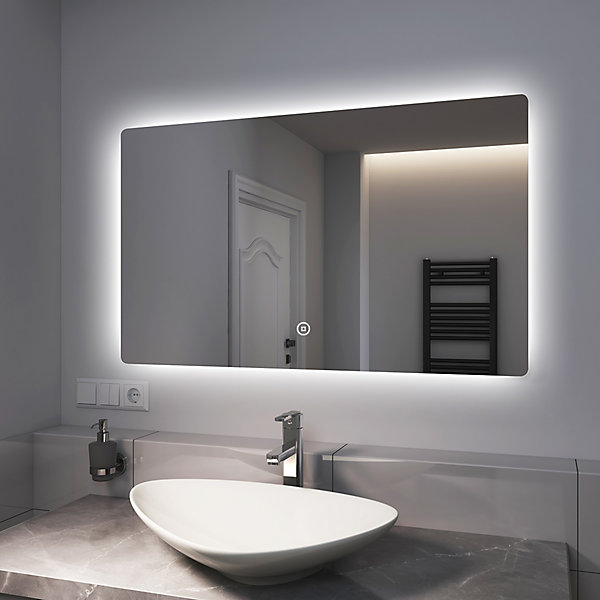 EMKE Miroir lumineux salle de bain Rétro-éclairage 100x60cm, Miroir LED avec Interrupteur Tactile, lumière blanche froide